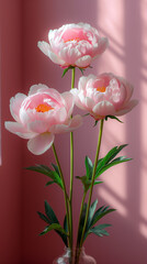 Bouquet of pink peonies on a pink background.