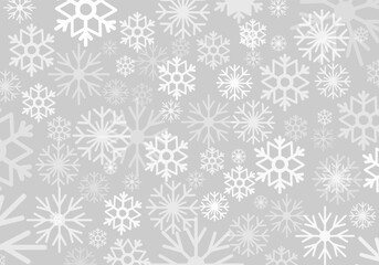A soft gray background is adorned with a variety of delicate snowflakes, creating a perfect winter-themed vector illustration ideal for festive designs and backgrounds