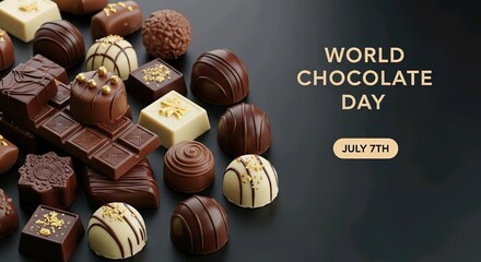 An assortment of chocolates for world chocolate day on a dark background image