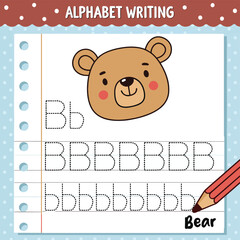 Tracing Letter B Worksheet Featuring a Cute Bear Illustration