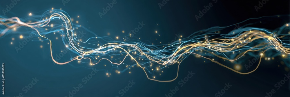 Aufkleber visual representation of neural pathways illustrated through light trails against a dark blue backdr