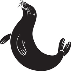 Silhouette illustration of a seal with its head tilted back and flippers extended on a white background