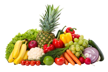 Fresh fruit and vegetable assortment isolated on transparent background