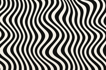 Stylish black and white optical illusion pattern with flowing wavy lines and a 3D depth effect. Perfect minimalistic background for modern design and visual impact.
