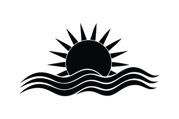 Silhouette art illustration of sun and waves.eps