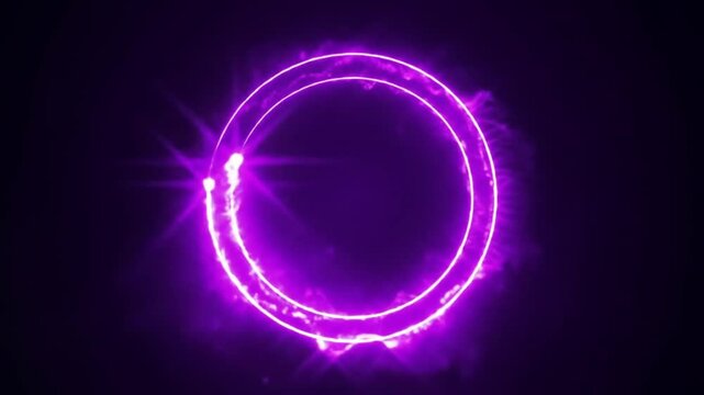 Seamless loop animation of a glowing neon circle rotating on a dark futuristic background. Ideal for motion graphics, overlays, and visual effects in video production. - Powered by Adobe