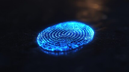 A digital fingerprint representation on a dark surface.