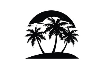 Silhouette art illustration of sunset with palm trees.eps