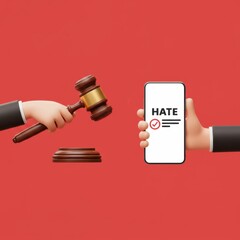 Online Hate Speech Condemnation: A 3D Render Depicting Legal Action Against Hateful Content Shared Via Smartphone