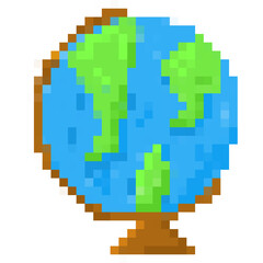 globe earth map geography pixel art illustration