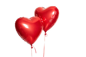 Two red heart balloons isolated on transparent background