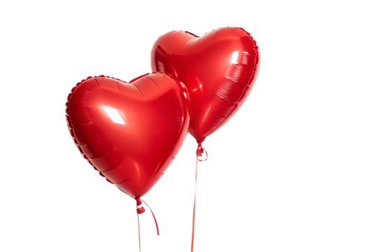 Two red heart balloons isolated on transparent background