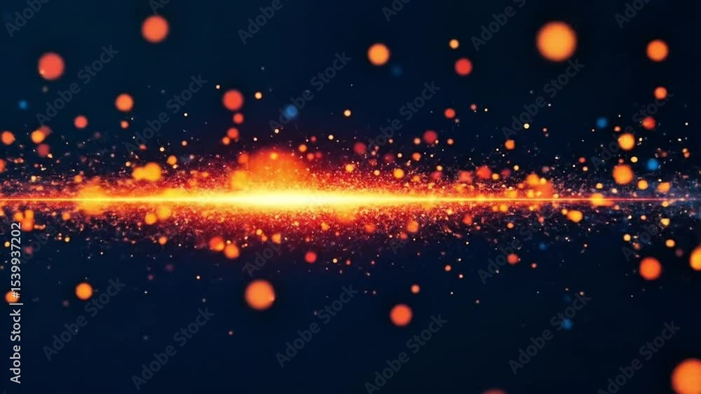 Poster abstract fiery particles and light streaks floating in the dark background
