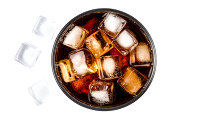 Refreshing beverage with ice cubes on top.