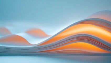 Backlit, undulating sheets of white paper create a flowing, wave-like abstract form against a cool blue background
