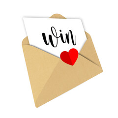win,Open envelope, letter with heart, Romantic design illustration
