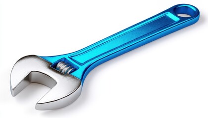 Obraz premium Blue Metal Adjustable Wrench on White Background