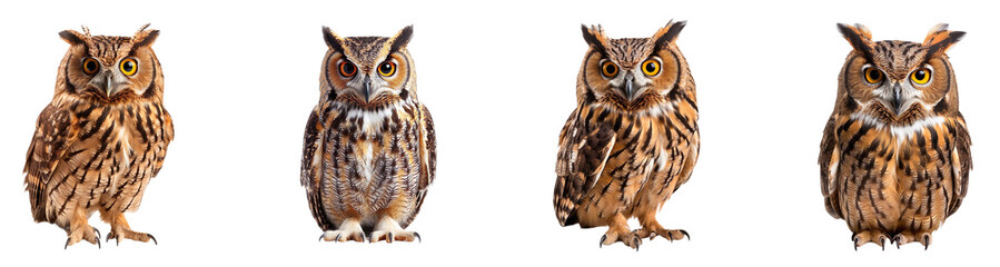 Naklejka premium Collection of owls, isolated on a transparent background