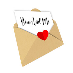 You And Me, Open envelope, letter with heart, Romantic design illustration