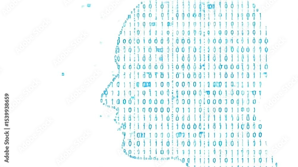 Aufkleber digital mind concept with binary code forming a human silhouette on white