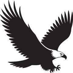 A black and white vector graphic of an eagle with its wings spread against a white background