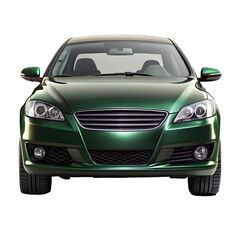 Dark Green Car Front View Isolated on Pure White Background

