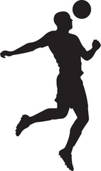 Silhouette of a soccer player heading the ball in the air