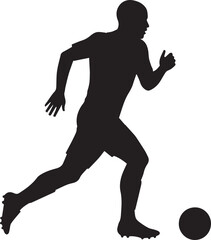 Silhouette of a soccer player running with the ball