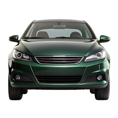 Dark Green Car Front View Isolated on Pure White Background

