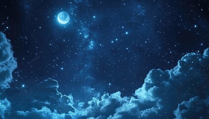 Obraz premium Night sky, moon, clouds, stars, cosmos