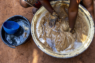 Workshop where peanuts are transformed into klui klui sticks in central Benin