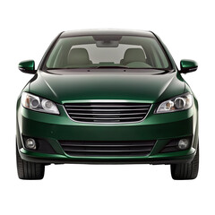 Dark Green Car Front View Isolated on Pure White Background

