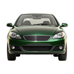 Dark Green Car Front View Isolated on Pure White Background

