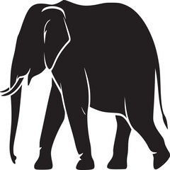 Silhouette of an elephant walking with its trunk down on a white background in vector format