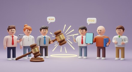 Online Dispute Resolution: 3D Render of  Businesspeople and Gavel