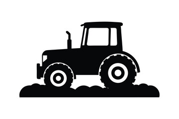Silhouette art illustration of a tractor in field.eps