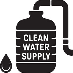 Illustration of a water tank with pipe and water drop showcasing clean water supply concept design