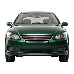 Naklejka premium Dark Green Car Front View Isolated on Pure White Background
