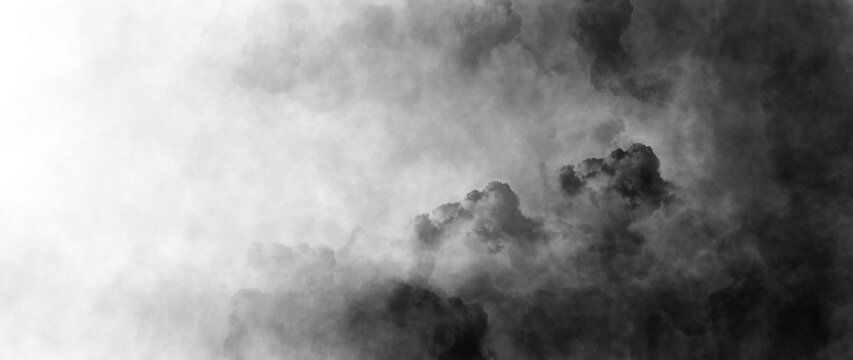 Black clouds. Clouds with transparent background of black color. Halloween overlay, realistic smoke fog overlay. Backgrounds with cloud textures with transparencies	
