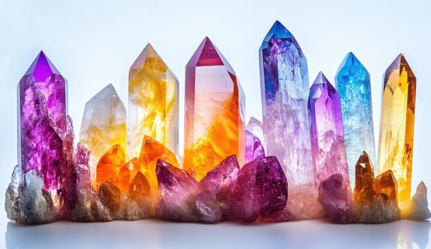 Colorful crystal cluster, various hues - Powered by Adobe