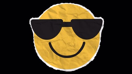 A grinning face emoji wearing cool shades in a fun animation sticker, representing confidence, style, and playful energy.