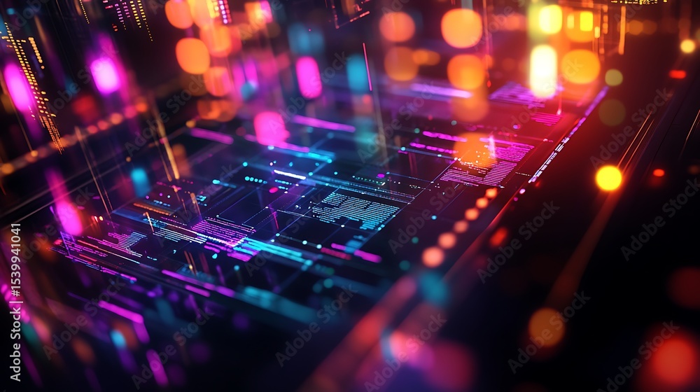 Aufkleber abstract circuit board with colorful lights tech backdrop