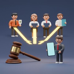 3D Render: Online Legal Dispute Resolution, Digital Justice System, Gavel, and Virtual Courtroom for Efficient Case Management