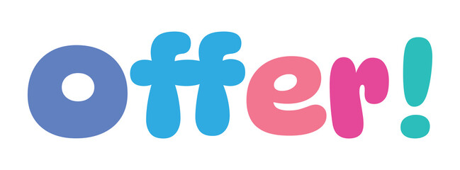 offer,colorful lettering words in white background
