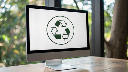 Global supply chain automation sustainability concept with recycle symbol on computer screen