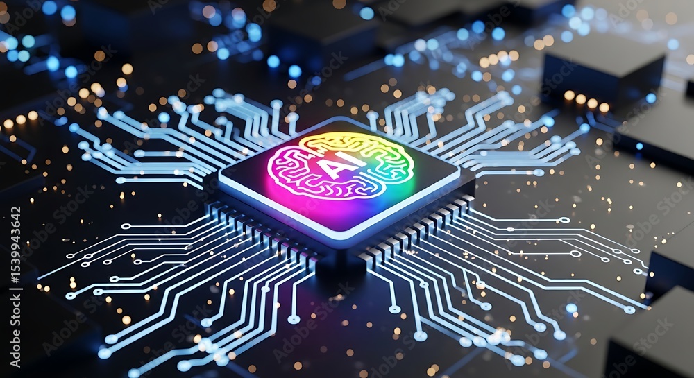 Aufkleber artificial intelligence the brainpower of tomorrow's technology, integrated circuits and advanced co