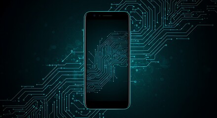 A sleek mobile device overlaid with tech patterns, perfect for showcasing smart technology.  