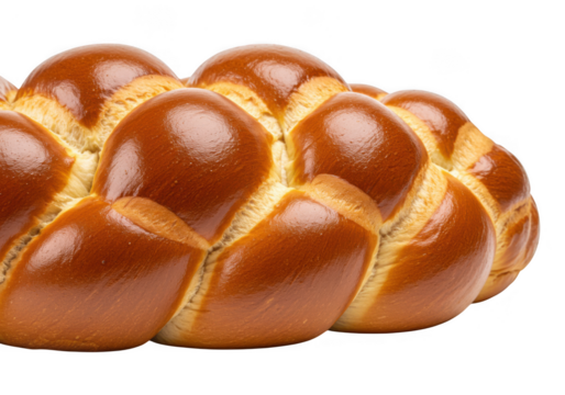 Golden brown challah bread loaf isolated on transparent background