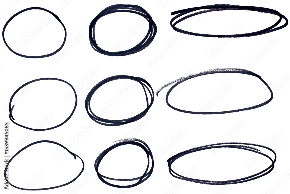 Poster set of black highlight circles on transparent background cut out design elements
