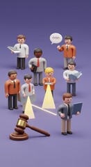 3D Rendered Illustration of a Jury Deliberation, Legal Professionals Examining Evidence, Gavel, Justice, Law Concept